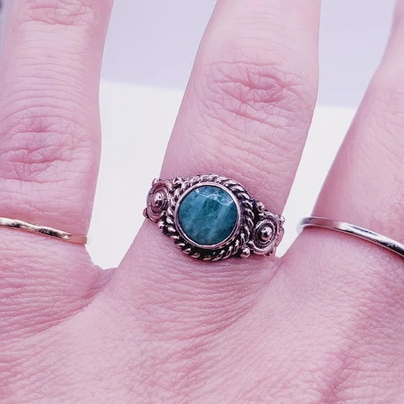 Natural Round Socoto Emerald Solitaire Artisan Ring in Sterling Silver 1.25 ctw